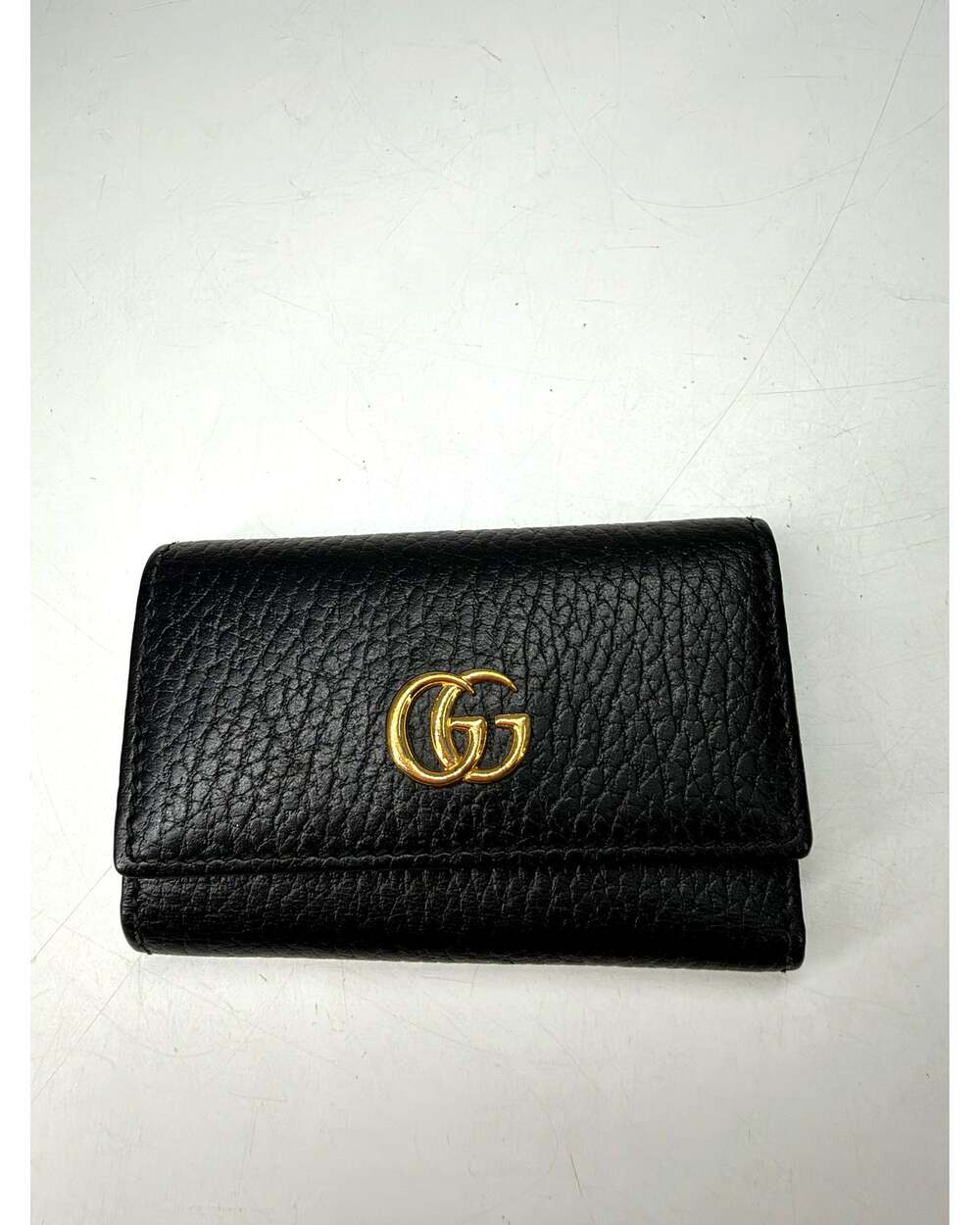 Gucci GG Marmont Pebbled Leather Mini Wallet Key Case Black